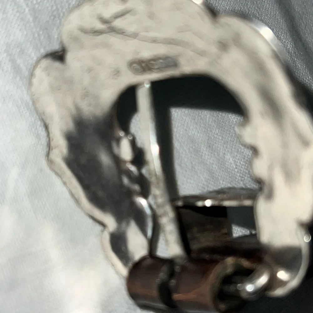 Saks Fifth Avenue -Brown Leather Belt with Silver engraved Buckle‎ medium